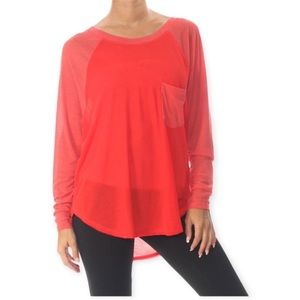 Free People Womens Ruched Sleeve Basic T-Shirt Orange